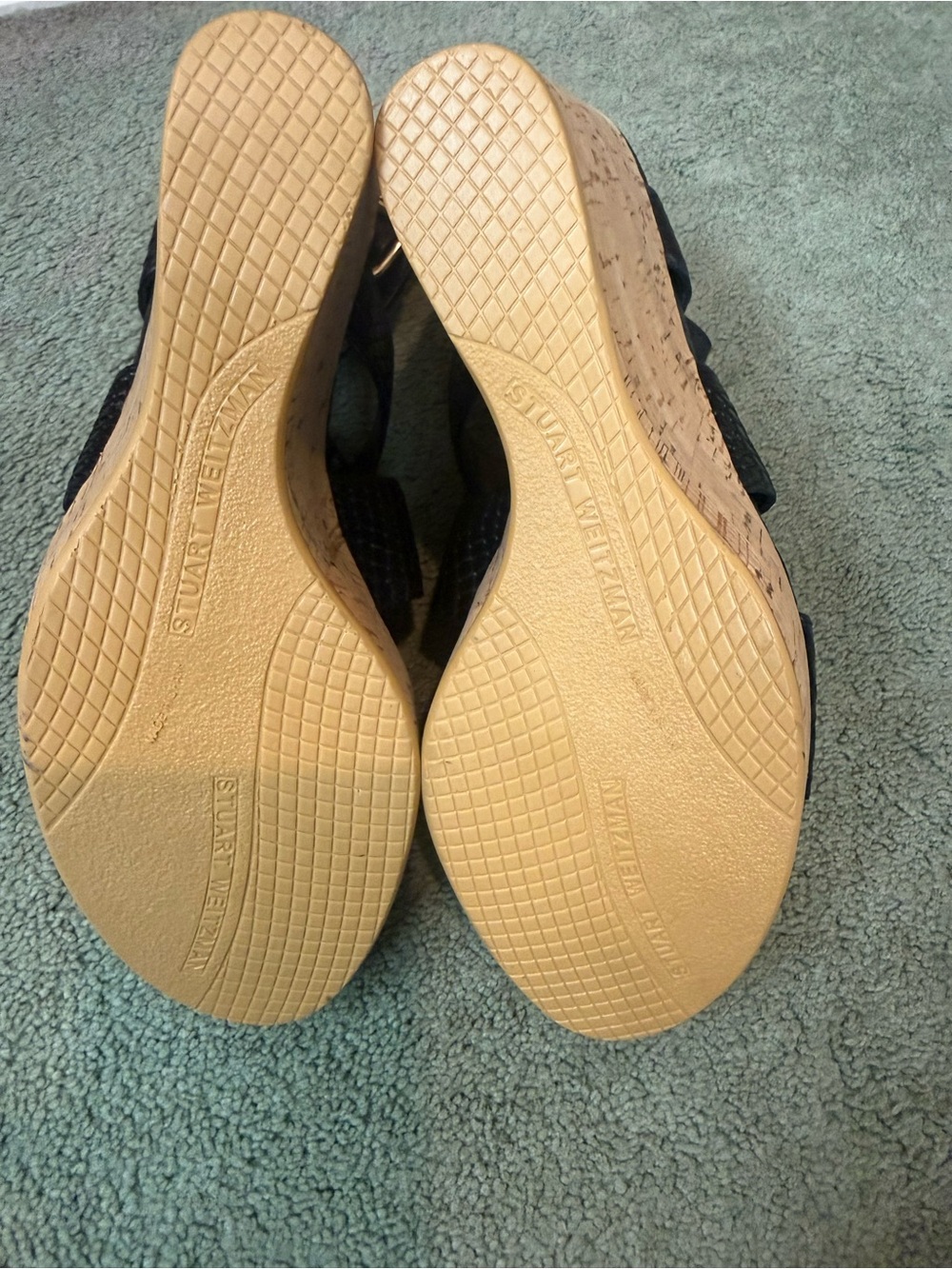 STUART WEITZMAN Black Leather Open-Toe Textured Wedge Sandals, BRAND NEW - Picture 6 of 7